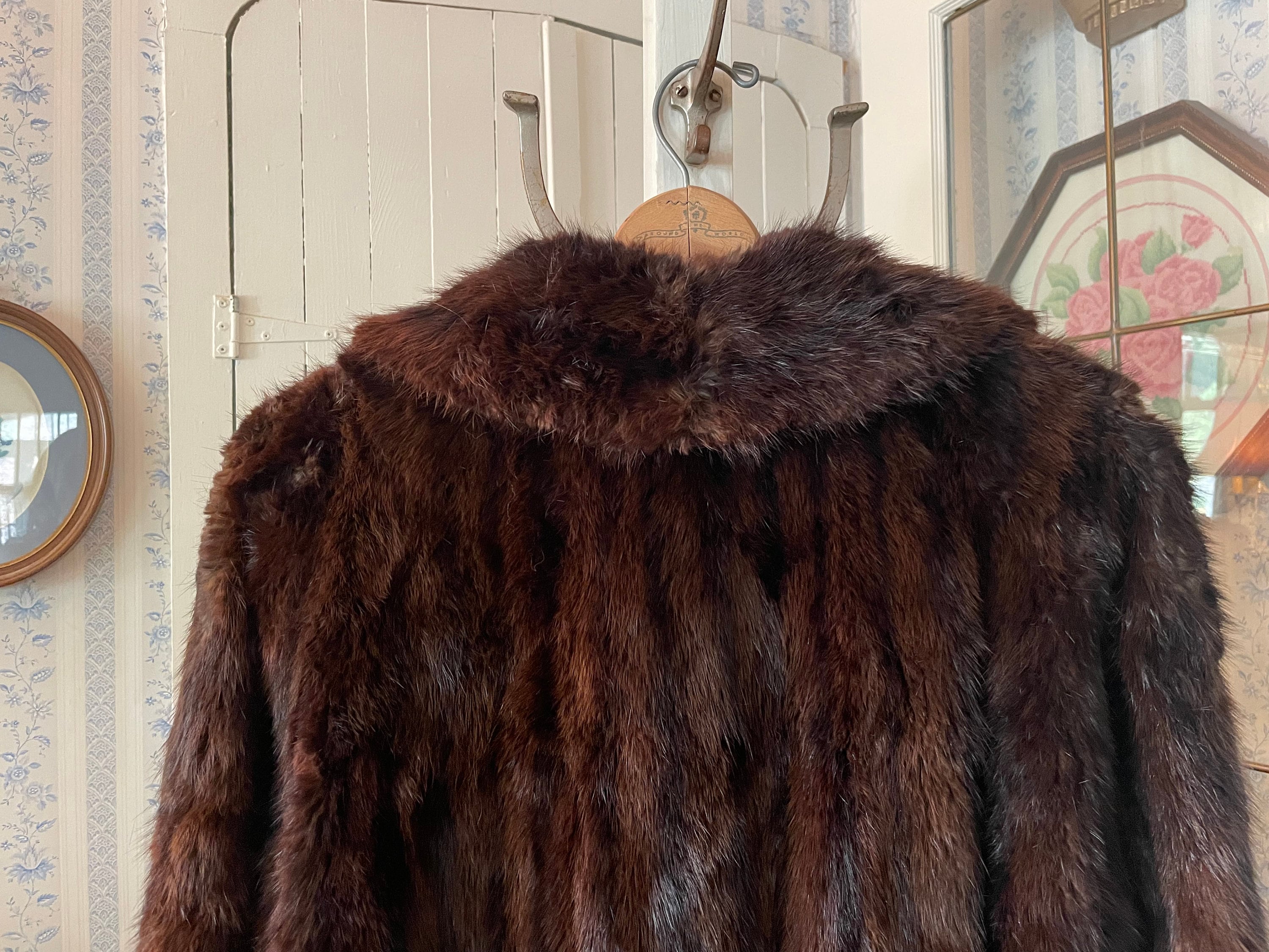 Vintage Mink Fur Coat, Dark Brown Overcoat (C038), Glossy Dark