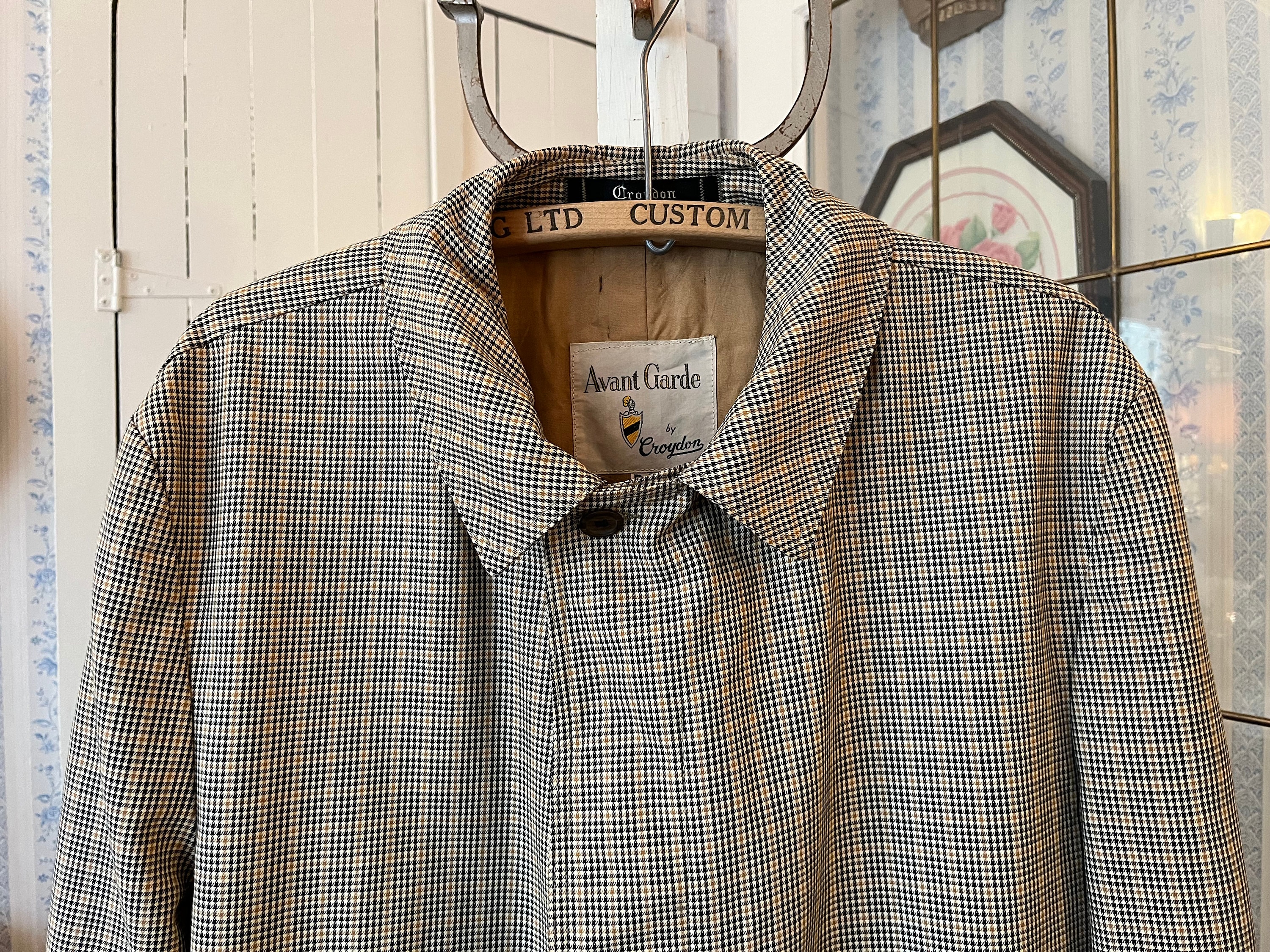 Vintage Beige Raincoat, Beige and Black Overcoat (C552