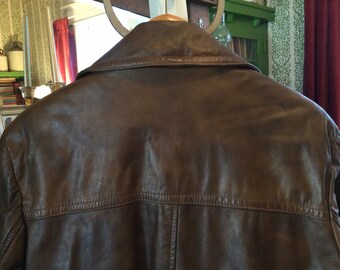 Vintage Brown Leather Jacket, Coat (A864) With Removable
