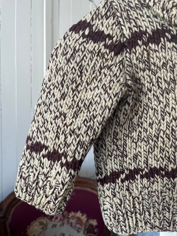 Vintage kids' handmade wool sweater, brown Cowich… - image 5