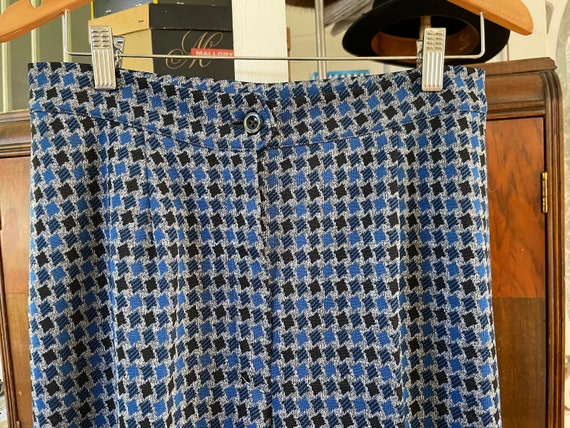 Vintage blue pants, polyester knit patterned pant… - image 2