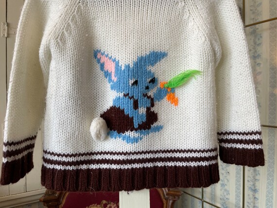 Vintage kids' sweater, children's white and brown… - image 7