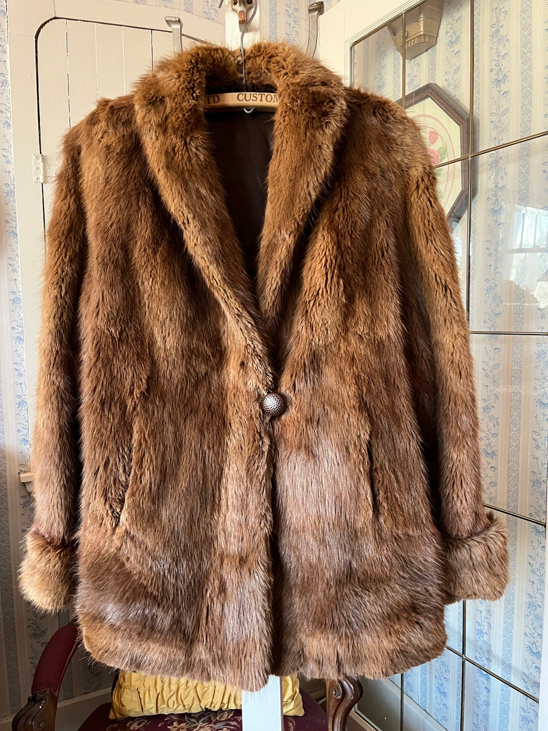 ジャケット・アウター vintage fur coat Vintage Brown Fur Coat, Beaver Fur Jacket (C595), Red Brown Beaver