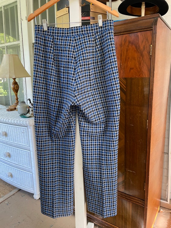 Vintage blue pants, polyester knit patterned pant… - image 4