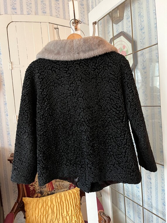 Vintage black faux fur coat, faux Persian lamb ja… - image 7