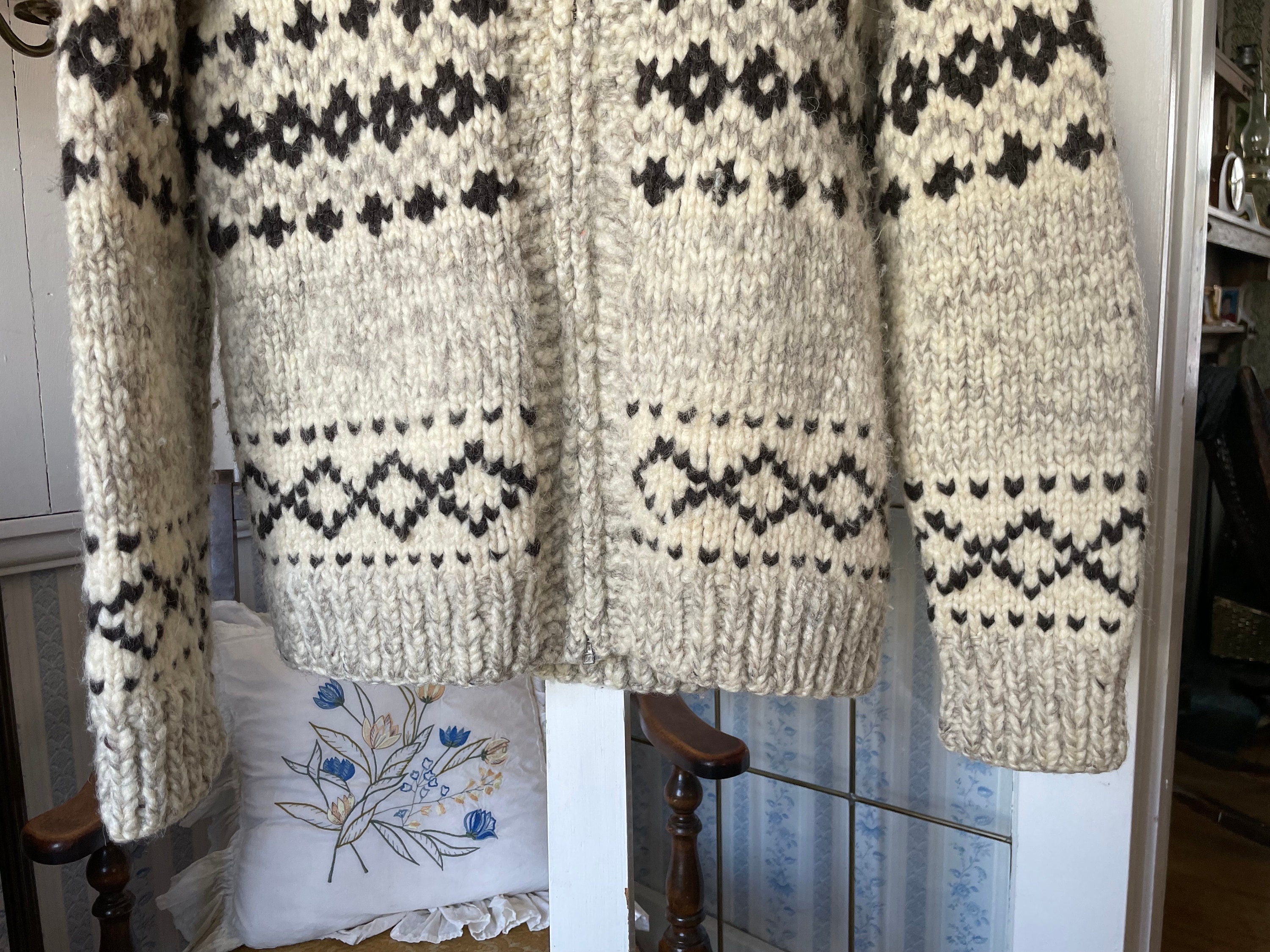 Vintage Cowichan Style Sweater Handmade Wool Cardigan B985 - Etsy Canada