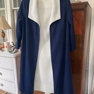 Vintage dress and jacket, two piece outfit, set (B540), navy blue and white jacket and dress image 1