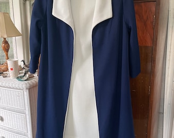 Vintage dress and jacket, two piece outfit, set (B540), navy blue and white jacket and dress