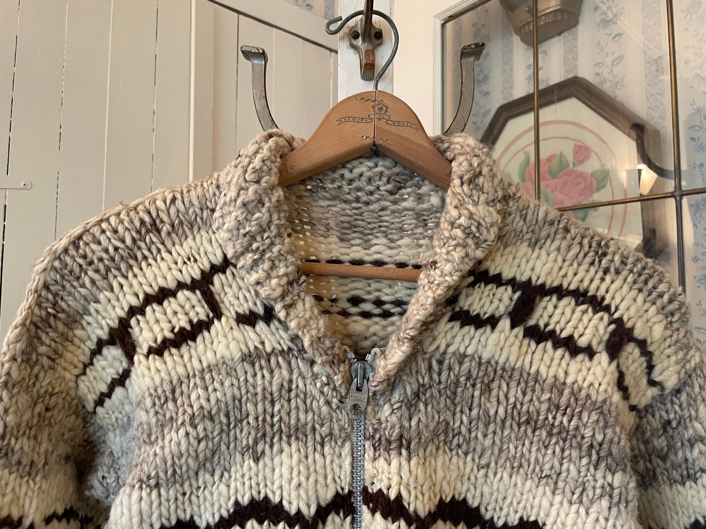 Vintage Handmade Sweater, Hand Knit Wool Cardigan (C165