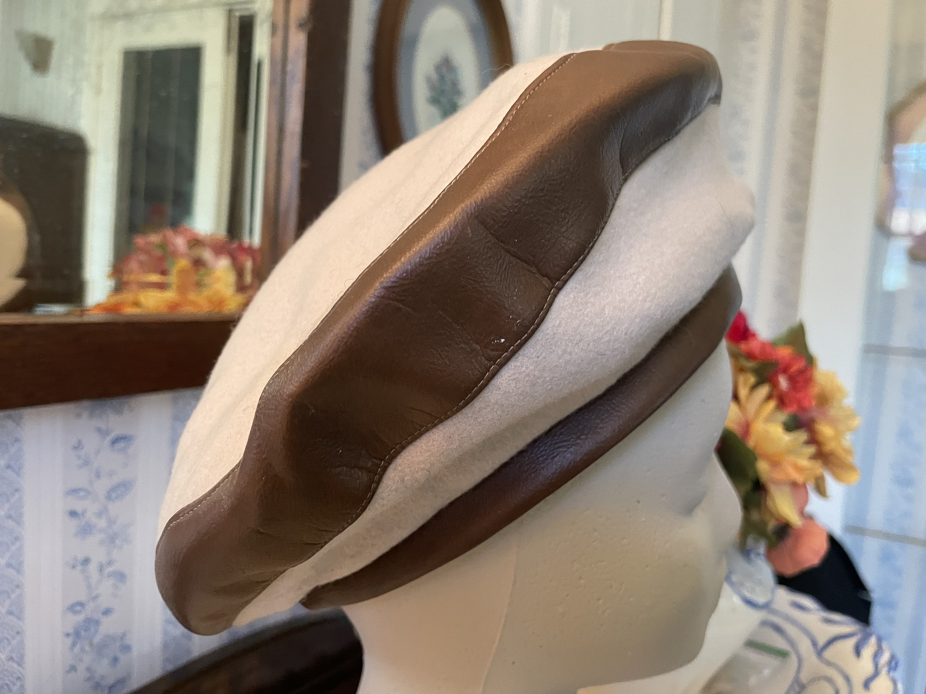 Vintage Beige Hat, Cap, Beige and Brown Hat, Tam, Beret