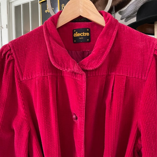 Vintage pink coat, shops long bright pink coat (B562), pink corduroy long belted coat