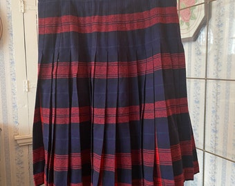 Vintage plaid wool skirt, red and blue pleated skirt (C372), reversible red and blue plaid skirt, wool skirt, short skirt, pleated skirt