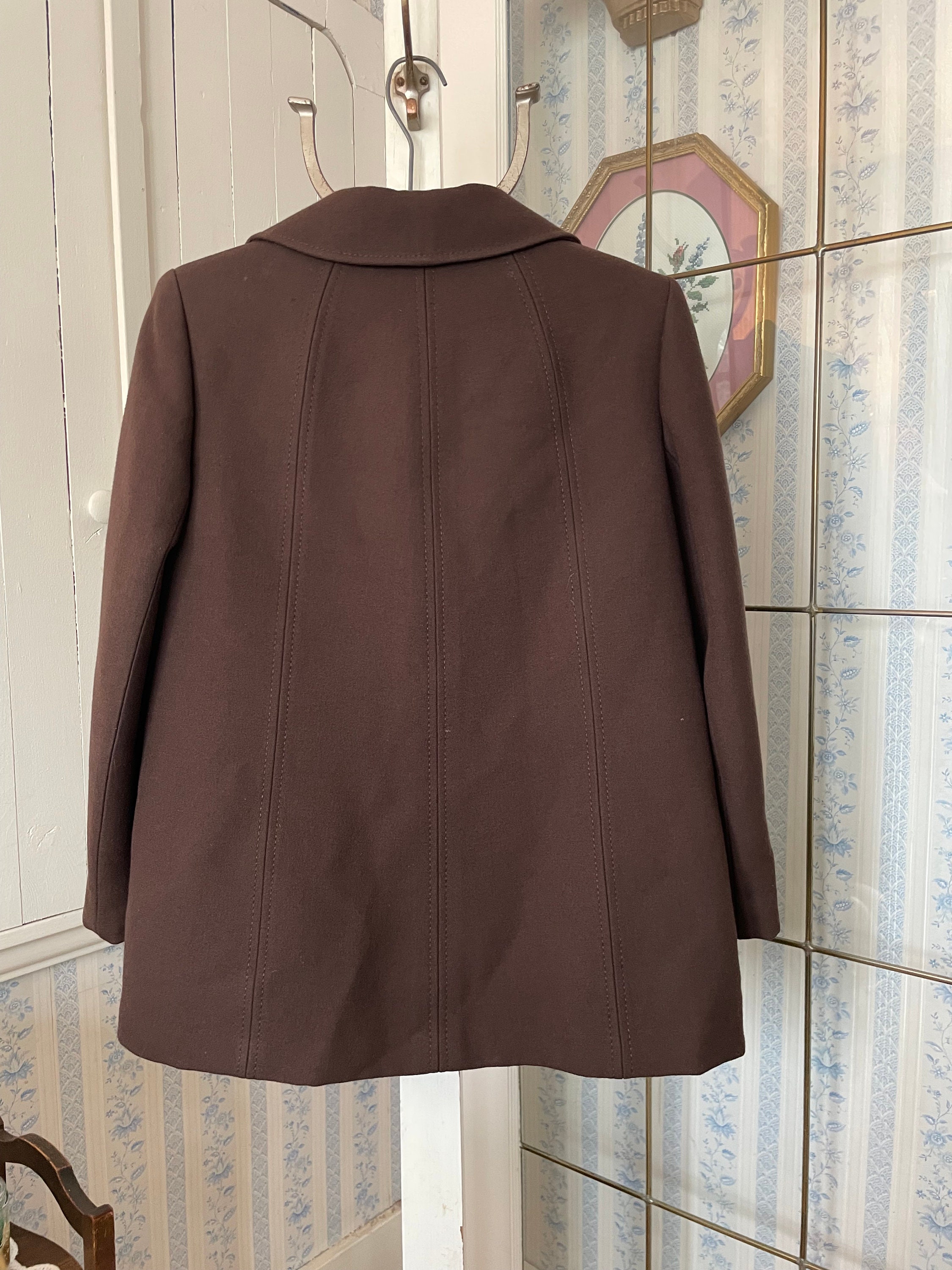 Vintage Brown Jacket, Brown Wool Short Coat (B861