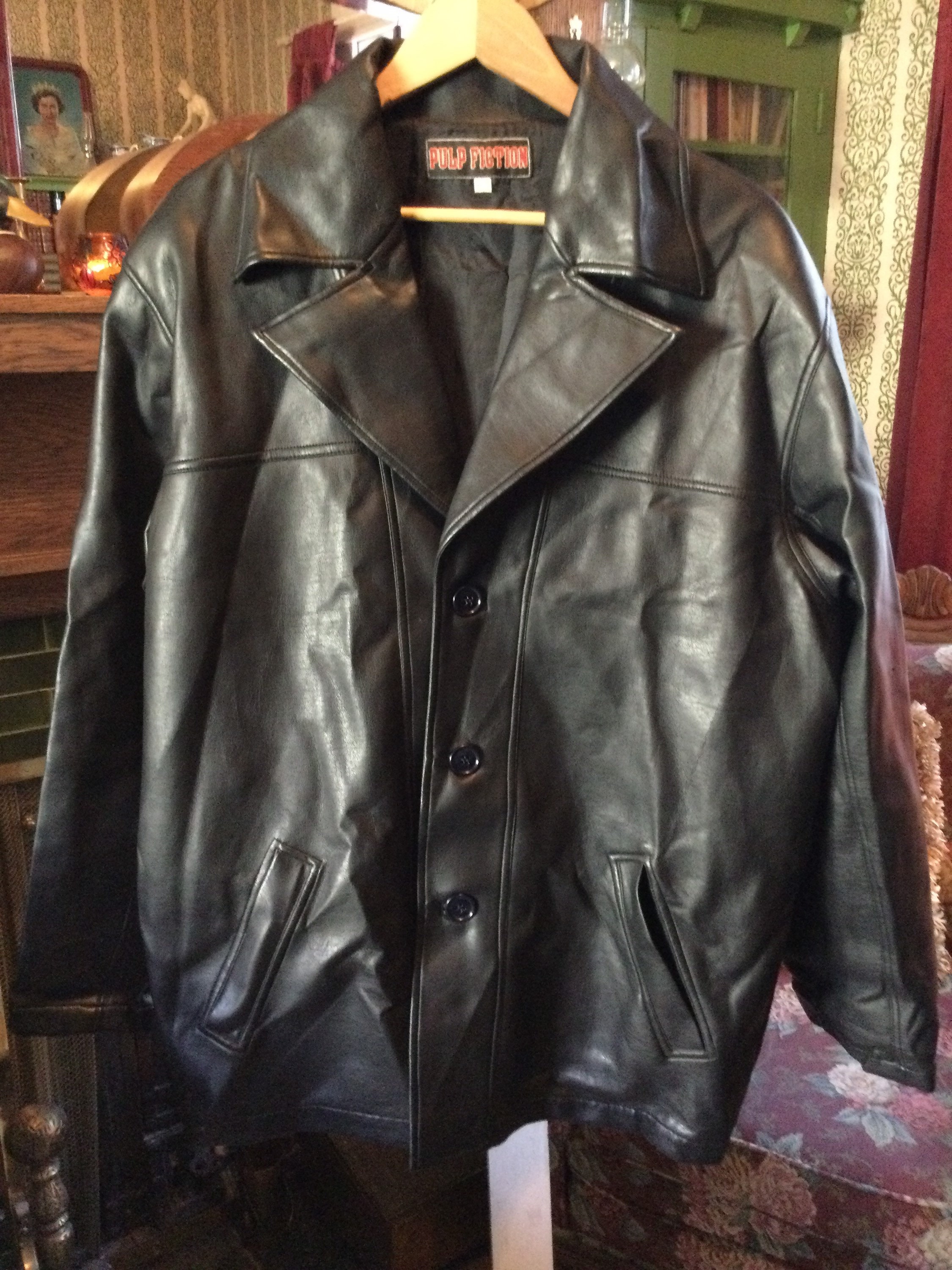 Vintage Black Faux Leather Pulp Fiction Jacket (A447), Coat