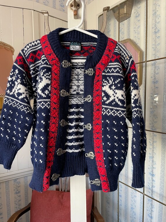 Vintage kids' wool sweater, navy blue and red swe… - image 8