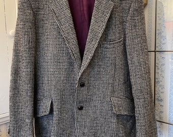 Vintage tweed blazer, jacket, wool tweed sport coat (B719), Harris Tweed black blue beige brown wool blazer, jacket, sport coat