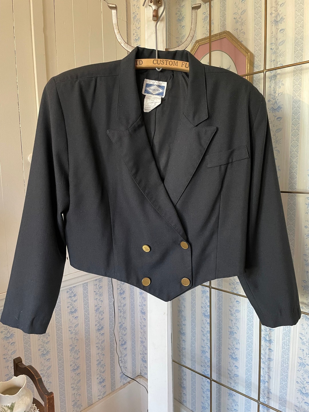 ジャケット・アウター black short jacket 90s archive Vintage 1990s Black Wool Short Cropped Jacket Blazer by