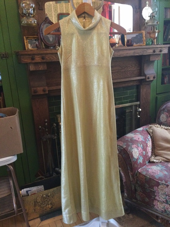 Shimmery vintage pale yellow full length dress, g… - image 1