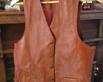 Vintage Sears rust brown leather vest (B081), waistcoat