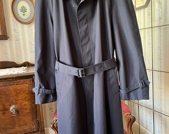 Vintage Leather Coat, Blue Leather Trench Coat, Long Coat (B822