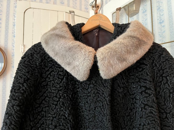 Vintage black faux fur coat, faux Persian lamb ja… - image 2