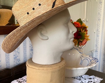Vintage western hat, cowboy hat (B684), natural tan palm leaf western hat, cowboy hat