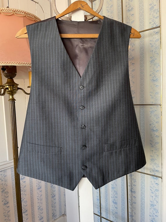 Vintage grey vest, grey pinstriped waistcoat (B91… - image 1