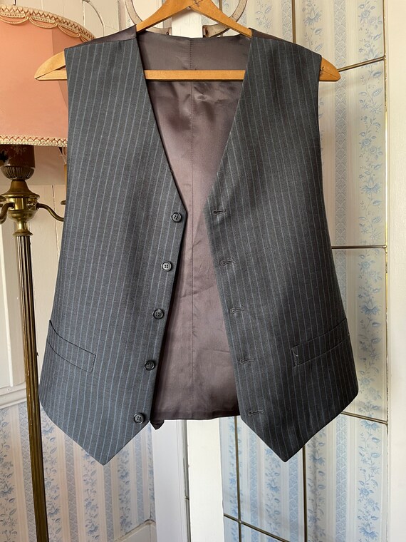 Vintage grey vest, grey pinstriped waistcoat (B91… - image 6