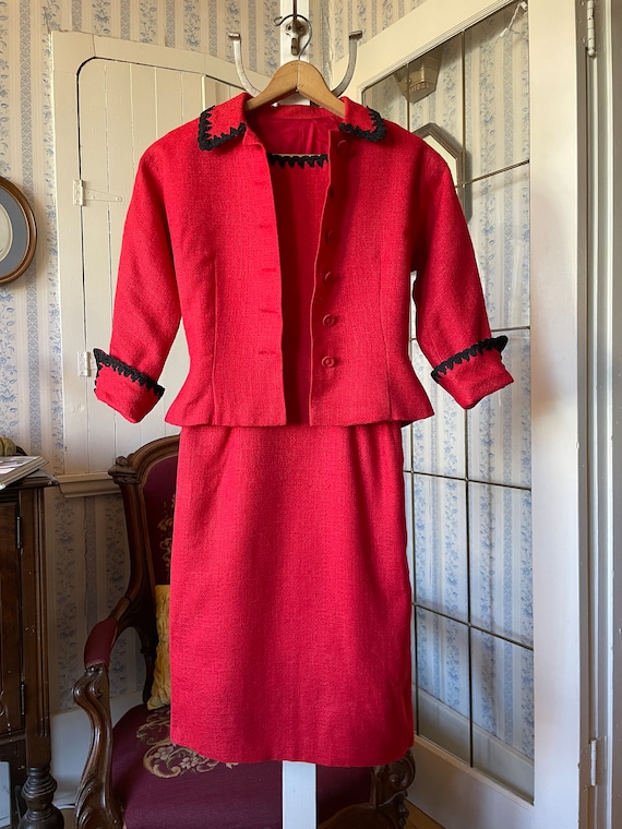 Vintage red suit, red and black jacket and dress … - image 1