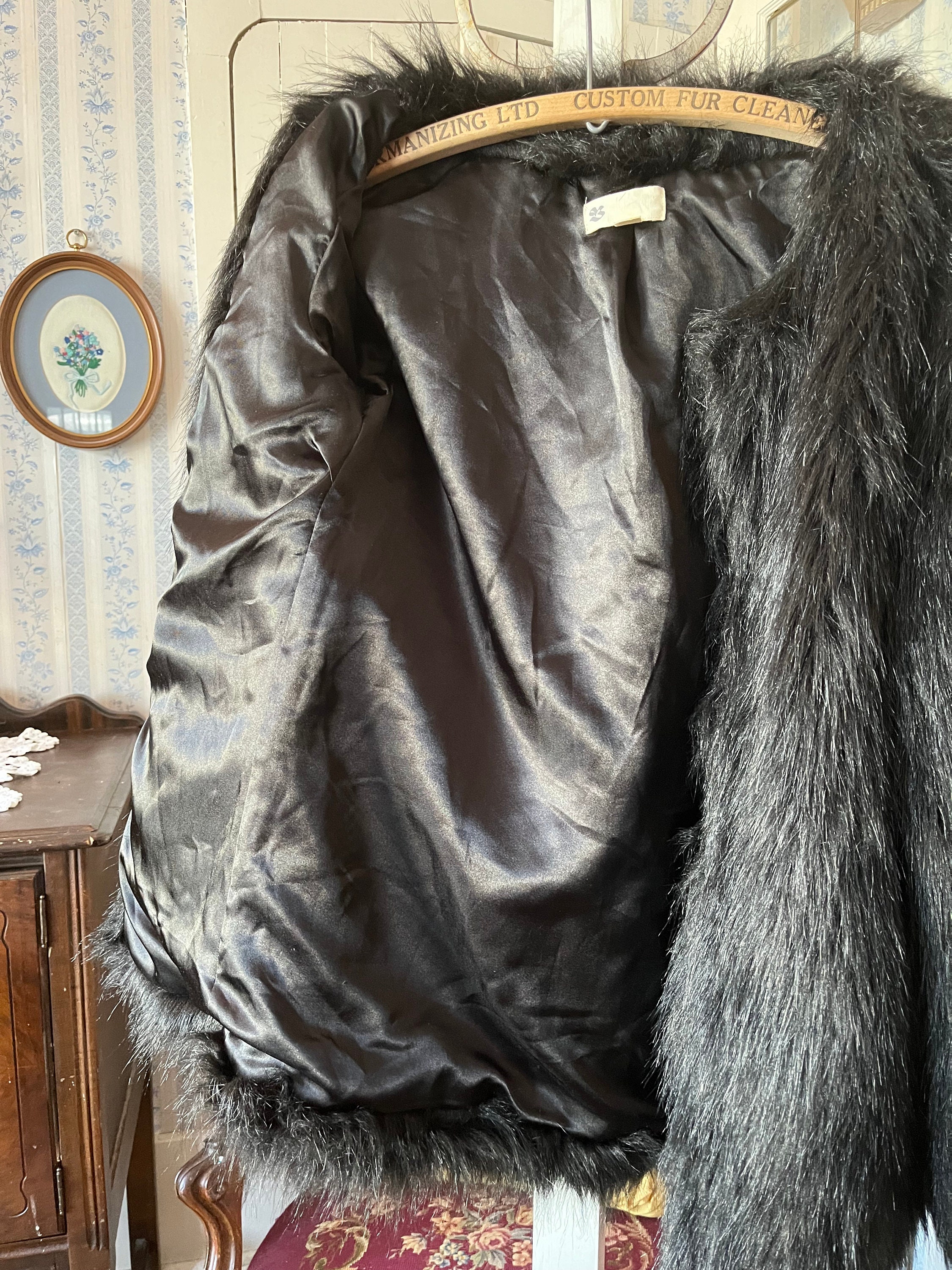 Vintage Black Jacket, Faux Fur Jacket (C489), the Bay Black