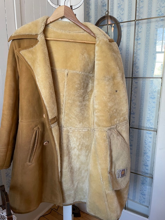 Vintage tan beige sheepskin jacket, coat (B178) w… - image 9