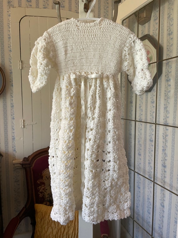 Vintage baby handmade christening gown, white long