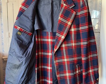 Vintage Plaid Sport Coat, Blue and Red Plaid Jacket (C530), Red