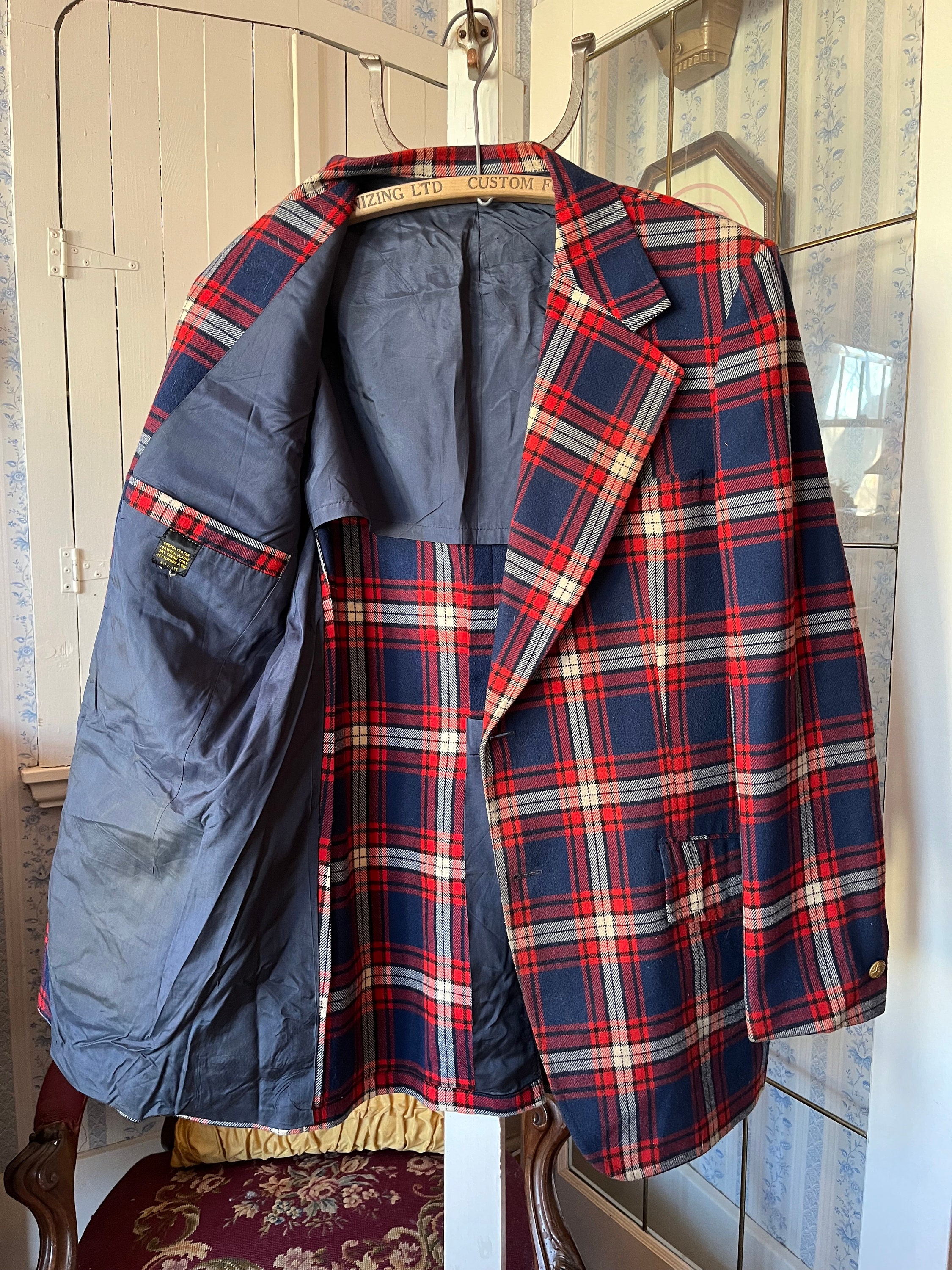【関送込み】Vintage Plaid Baseball Jacket/2色/N230033-1 Men's Vintage Varsity Jacket Color Block Letter Graphic
