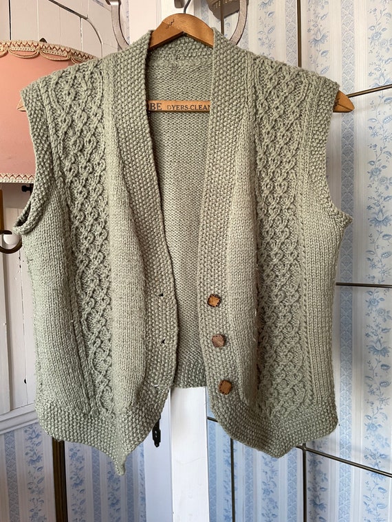 Vintage green vest, handknit green vest (B894), s… - image 6