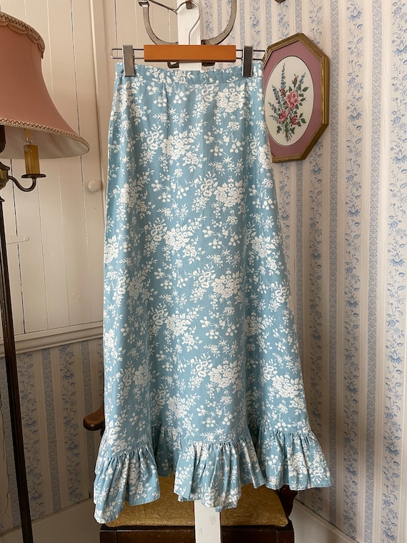 Vintage blue maxi skirt, light blue and white long