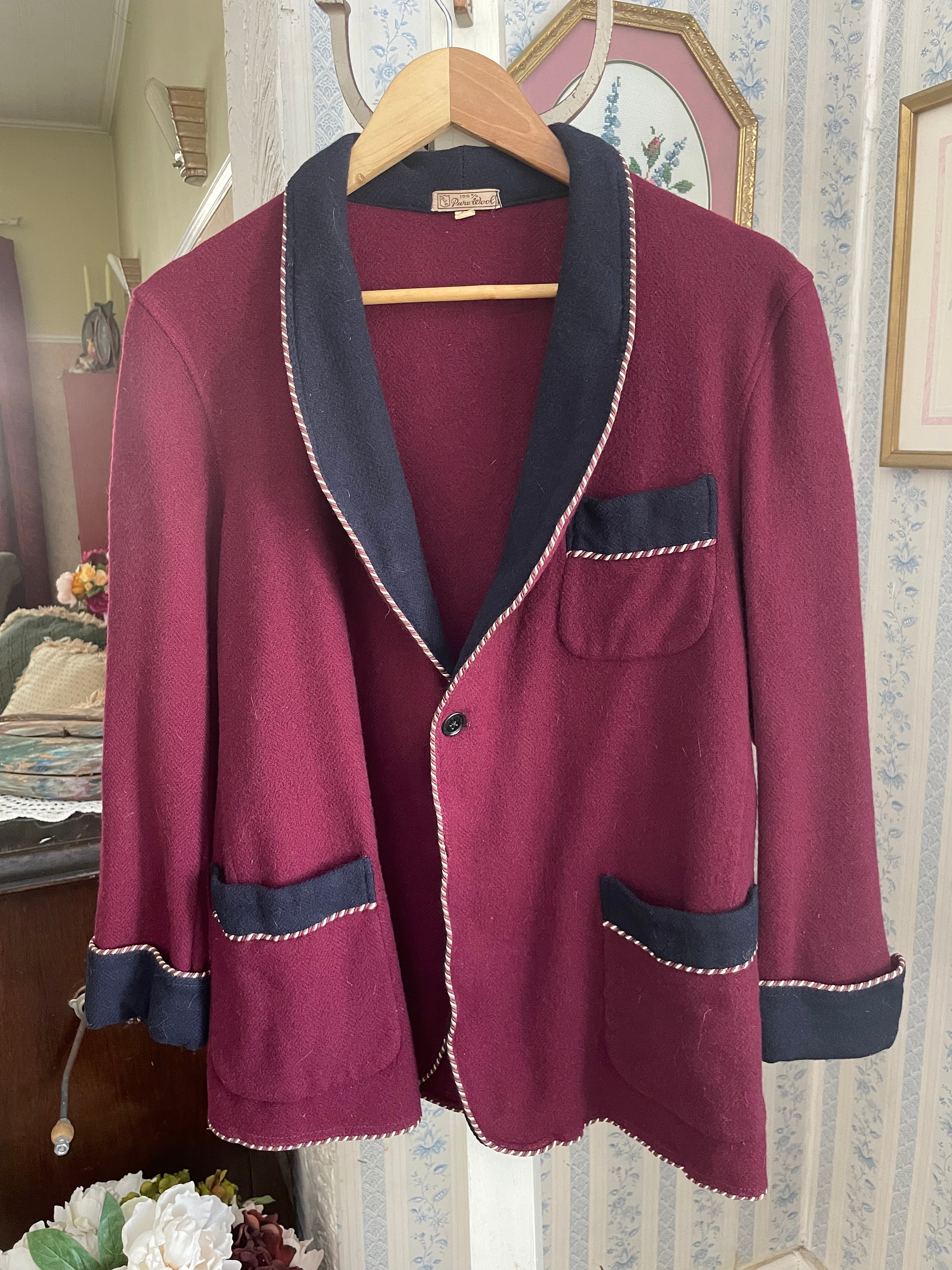 Giacca da camera vintage in pura lana, veste corta (B272