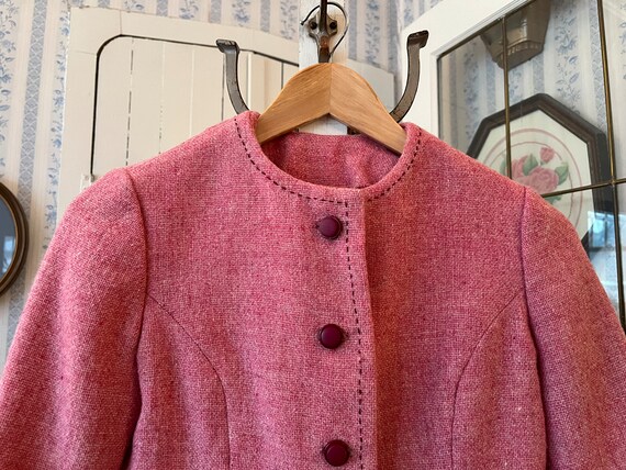 Vintage Pink Suit, Pink Wool Jacket and Skirt (C554), Rose Pink