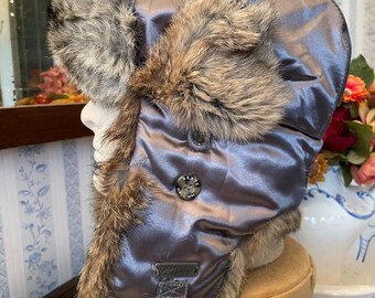 Vintage Trapper Hat, Rabbit Fur Trapper Hat, Cap (B715