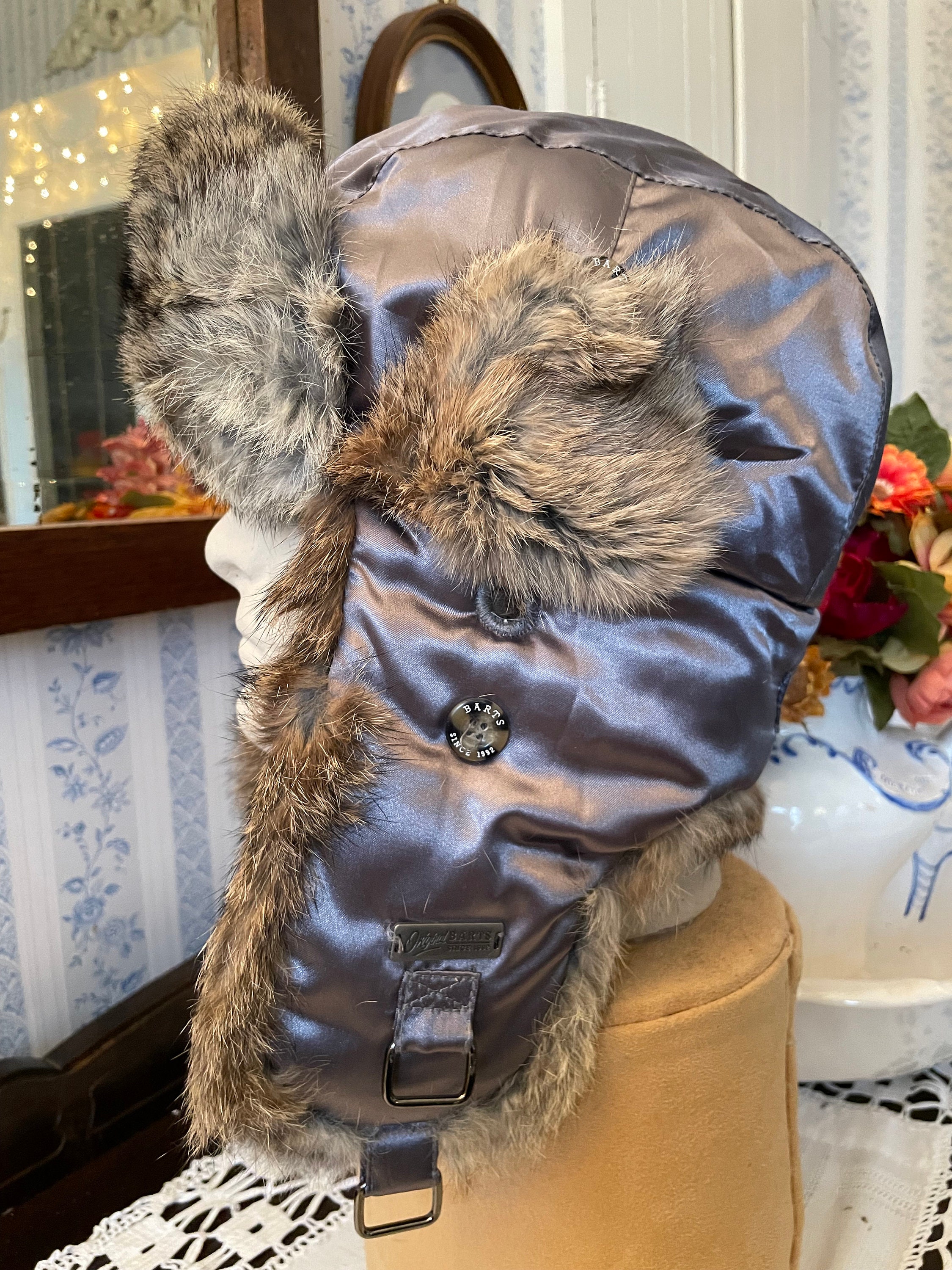Vintage Trapper Hat, Rabbit Fur Trapper Hat, Cap (B715