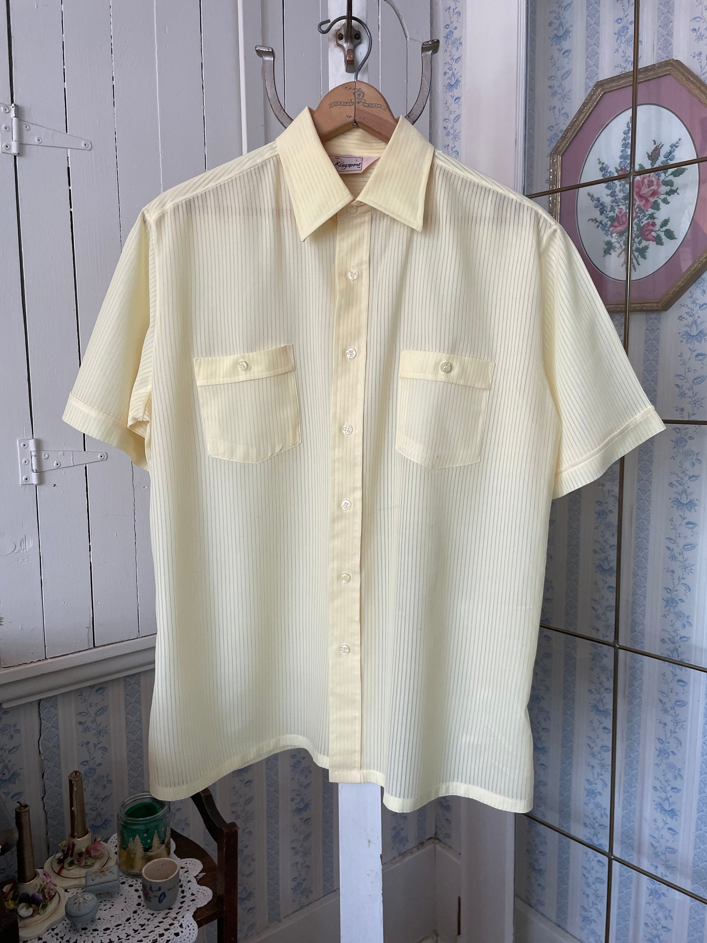 Vintage Yellow Shirt, Button Down Shirt (B858), Kingsport