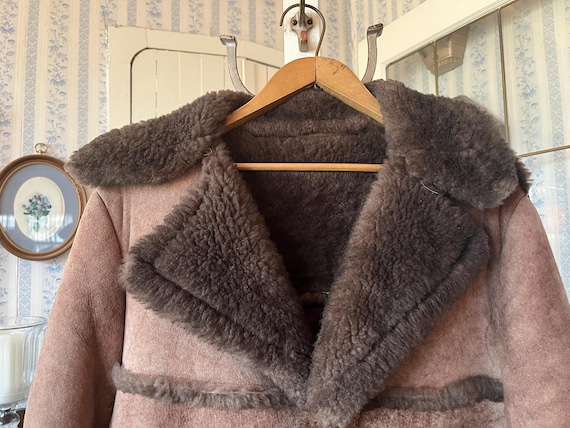 Vintage Brown Sheepskin Jacket, Shearling Coat (C773), Heavy