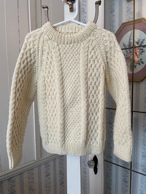 Vintage kids' wool sweater, ivory off white fishe… - image 1