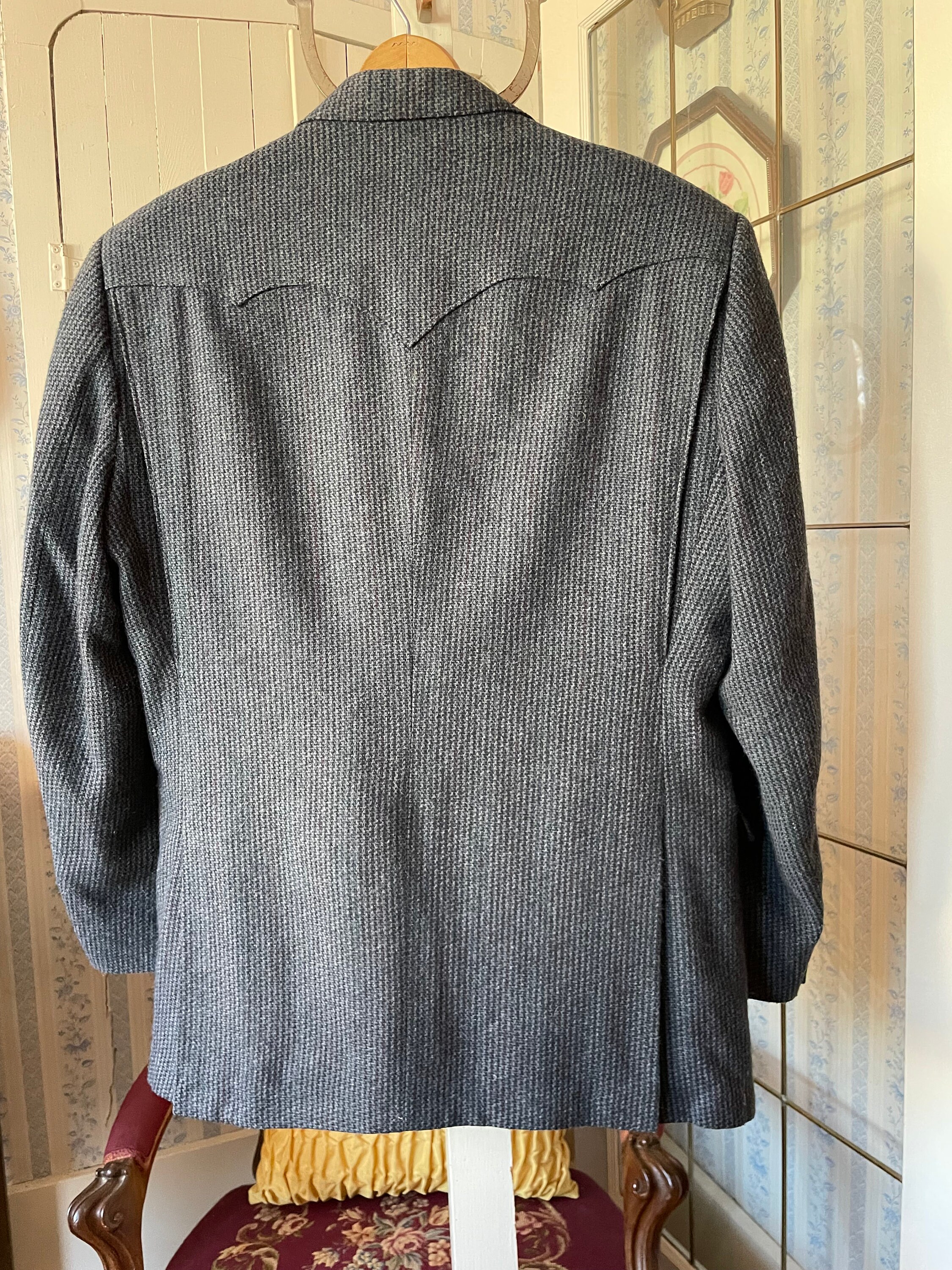 Vintage Grey Sport Coat Dark Grey Houndstooth Jacket C400 Grey