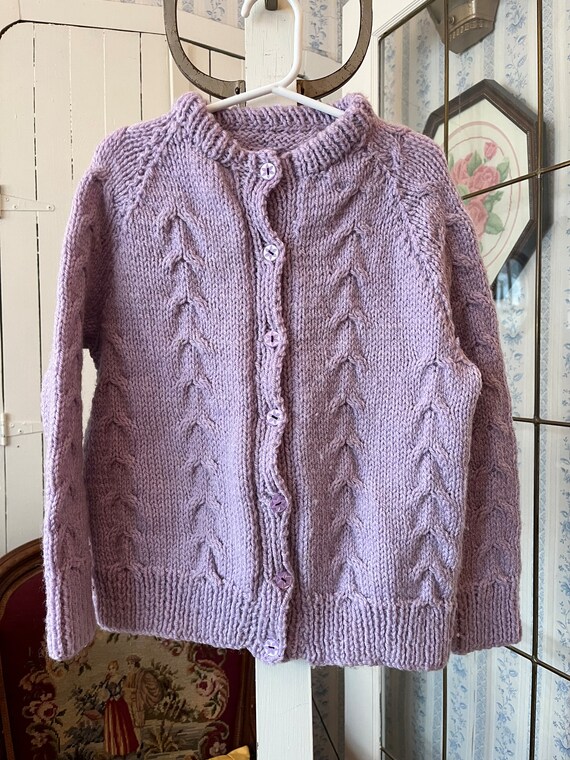Vintage Kids Lavender Sweater Light Purple Handmade Cardigan C425 Lavender Purple Hand Knit Sweater Cardigan Etsy
