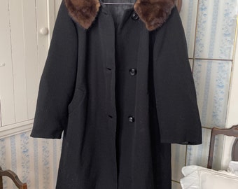 Vintage Black Wool Coat (B293) With Mink Fur Collar - Etsy