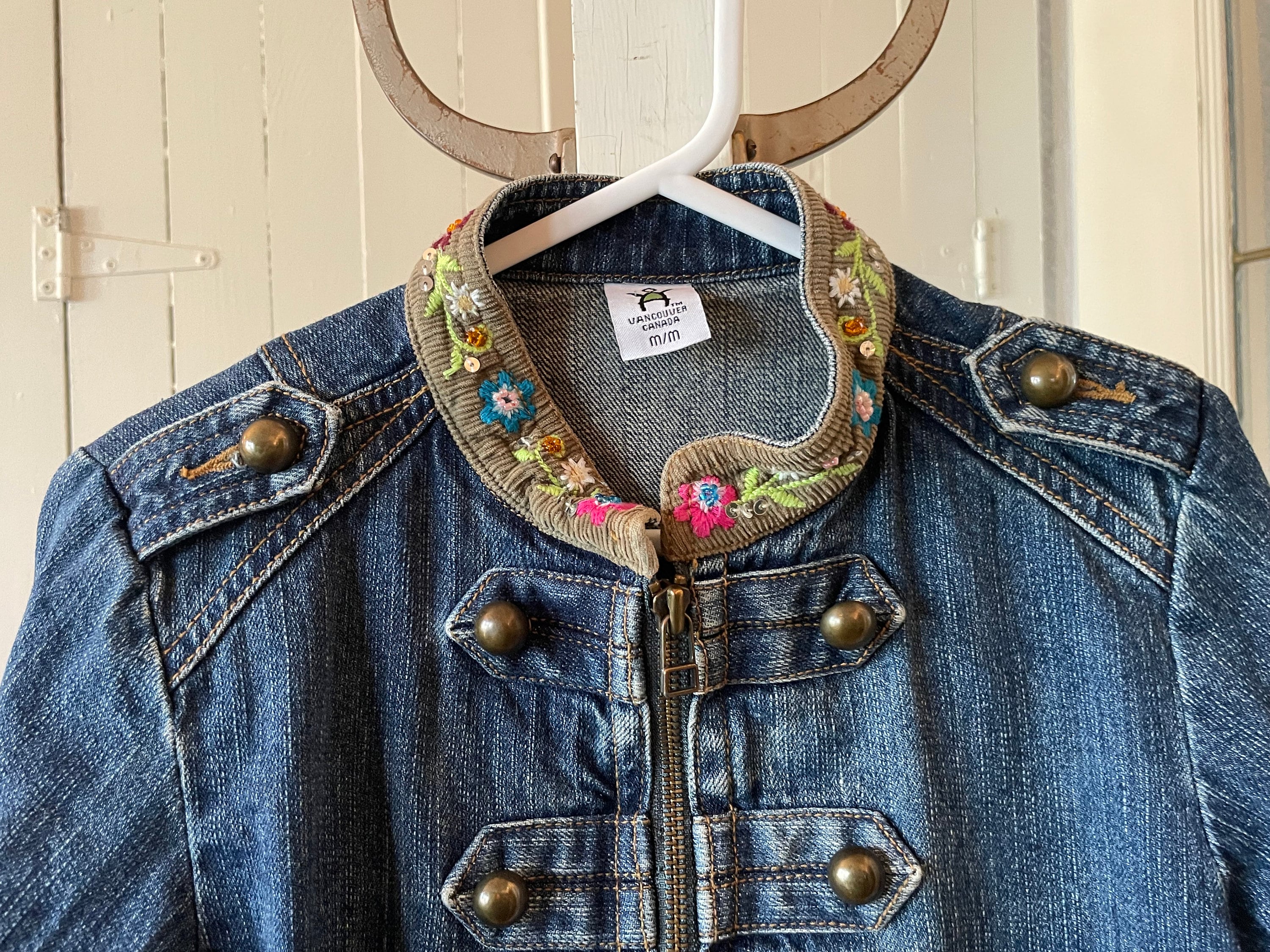 Vintage Kids' Denim Jacket, Embroidered Jean Jacket (C241), Blue