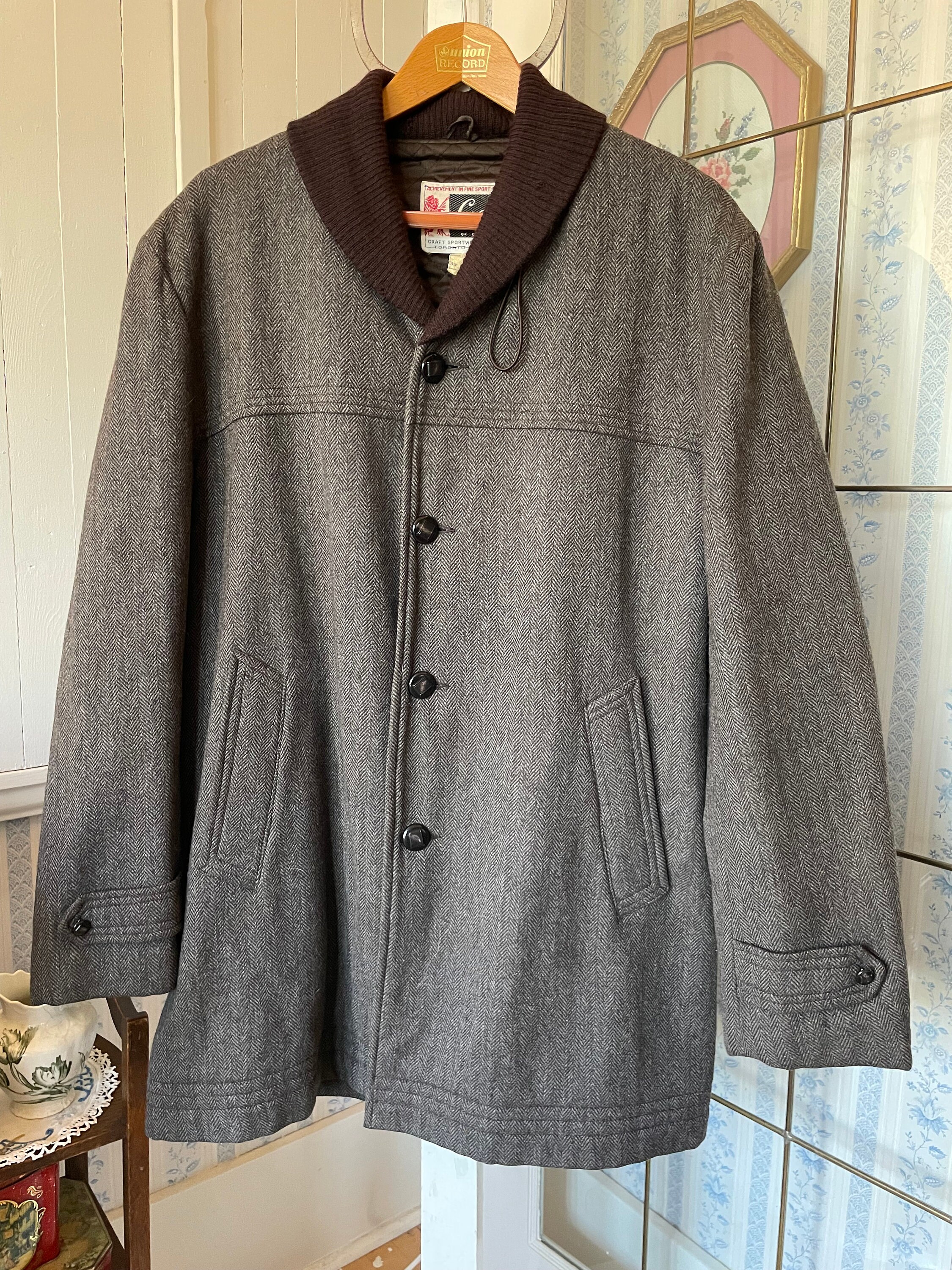 Vintage Wool Jacket, Short Wool Coat (B705), Brown and Beige