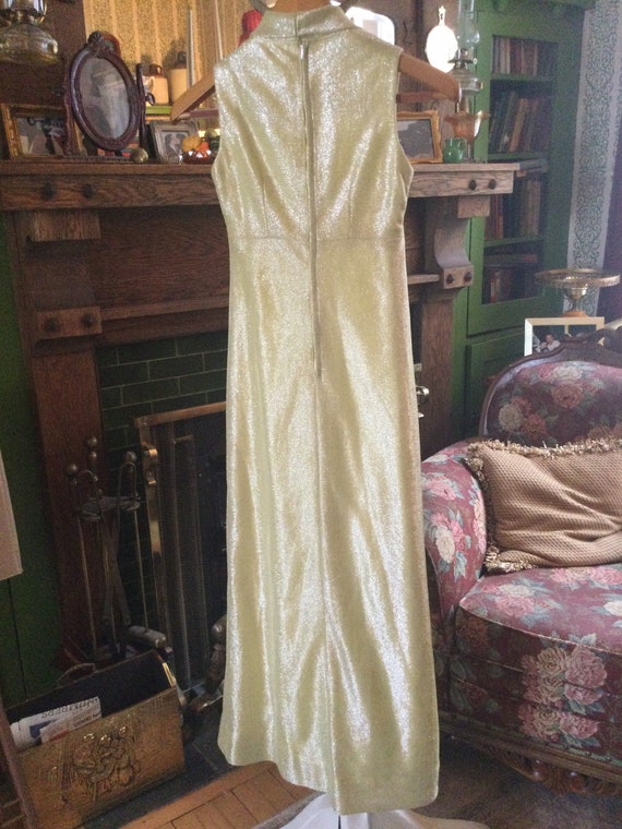 Shimmery vintage pale yellow full length dress, g… - image 5