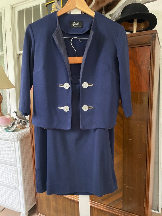 Vintage skirt and jacket, navy blue skirt suit (B… - image 1